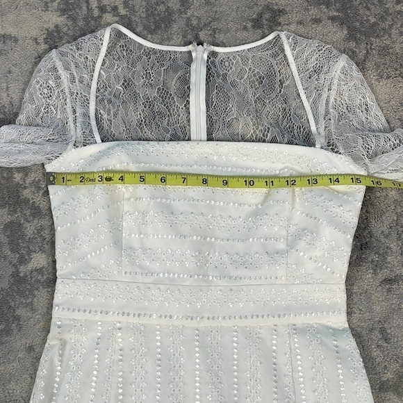 NWOT Sau Square Neck Long Lace Sleeve White Sheath Dress Textured Bridal Sz 8 - Picture 12 of 14